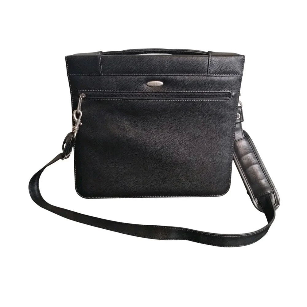 Samsonite Briefcase Laptop Bag Luggage Black Leather Telescoping Handle 13.5X12